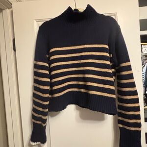La Ligne Navy and Tan Striped Turtleneck Sweater